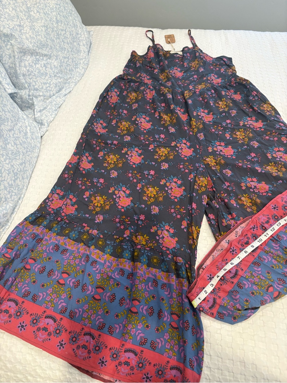 NATURAL LIFE Navy Floral Boho Maxi Jumpsuit with Pink & Mustard Accents - Picture 5 of 8